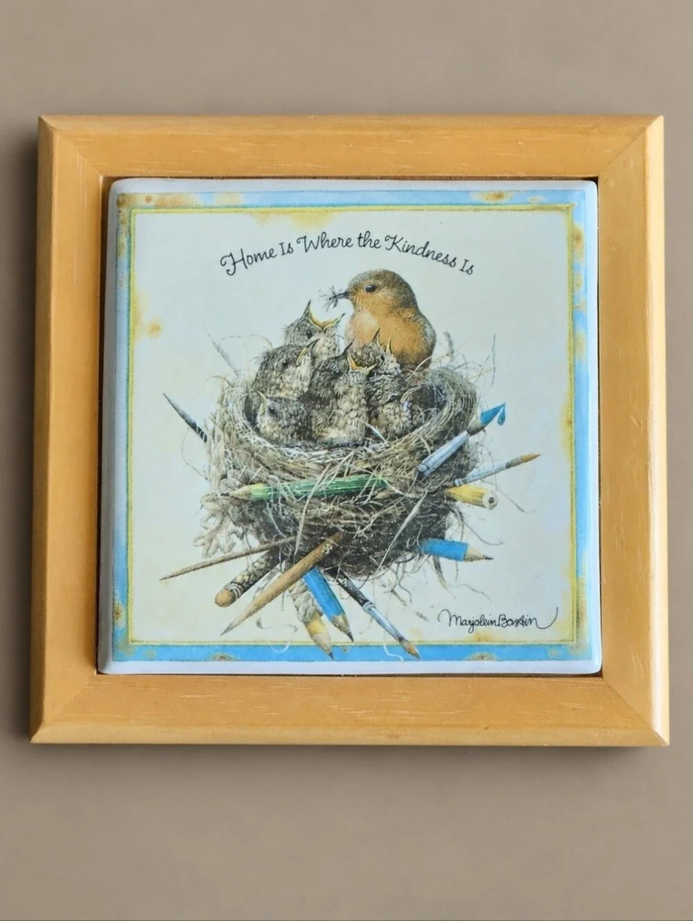 Vintage Marjolein Bastin Hallmark Bird Nest Ceramic Trivet Wall Plaque